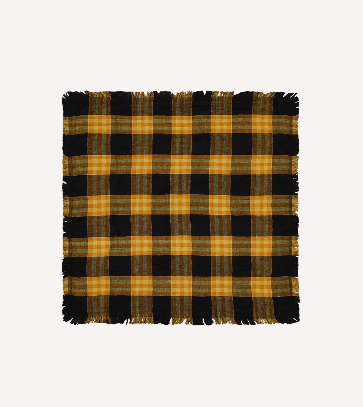 Black and Yellow Check Cashmere Square Scarf