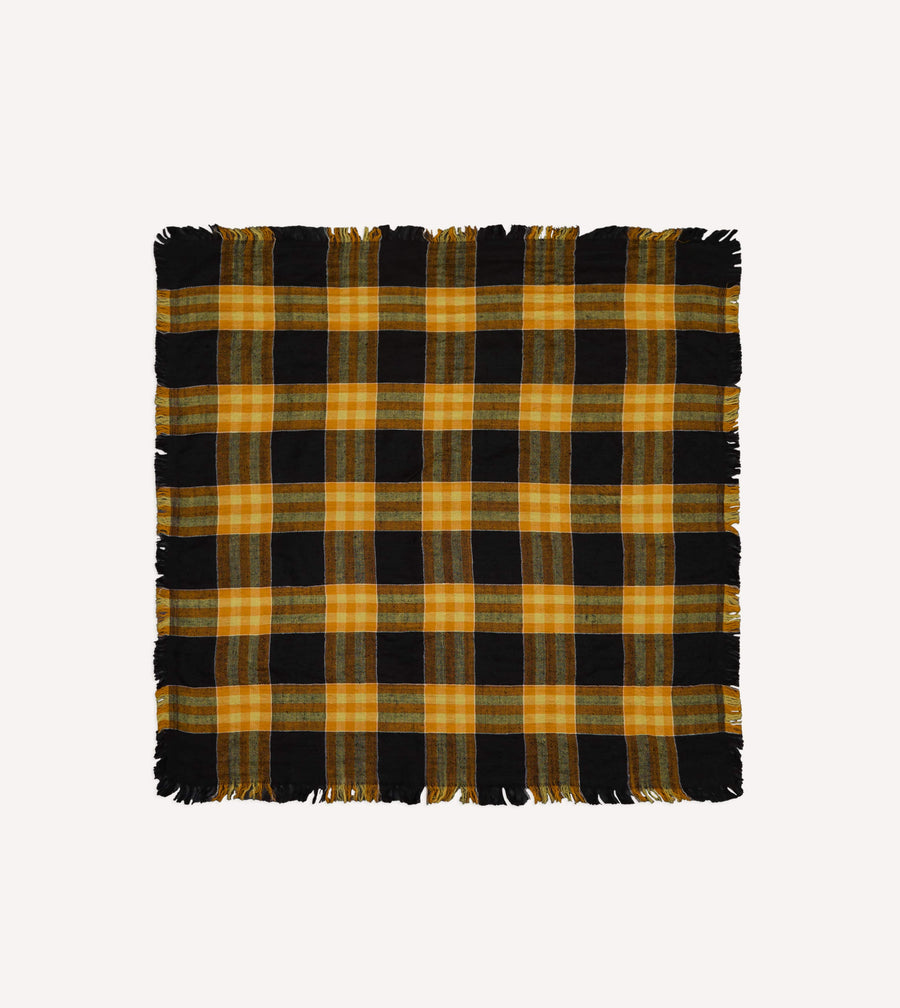 Black and Yellow Check Cashmere Square Scarf