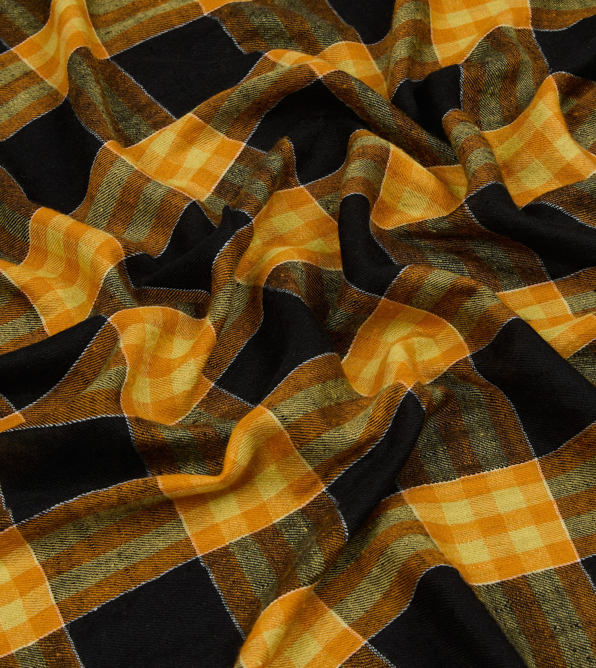 Black and Yellow Check Cashmere Square Scarf