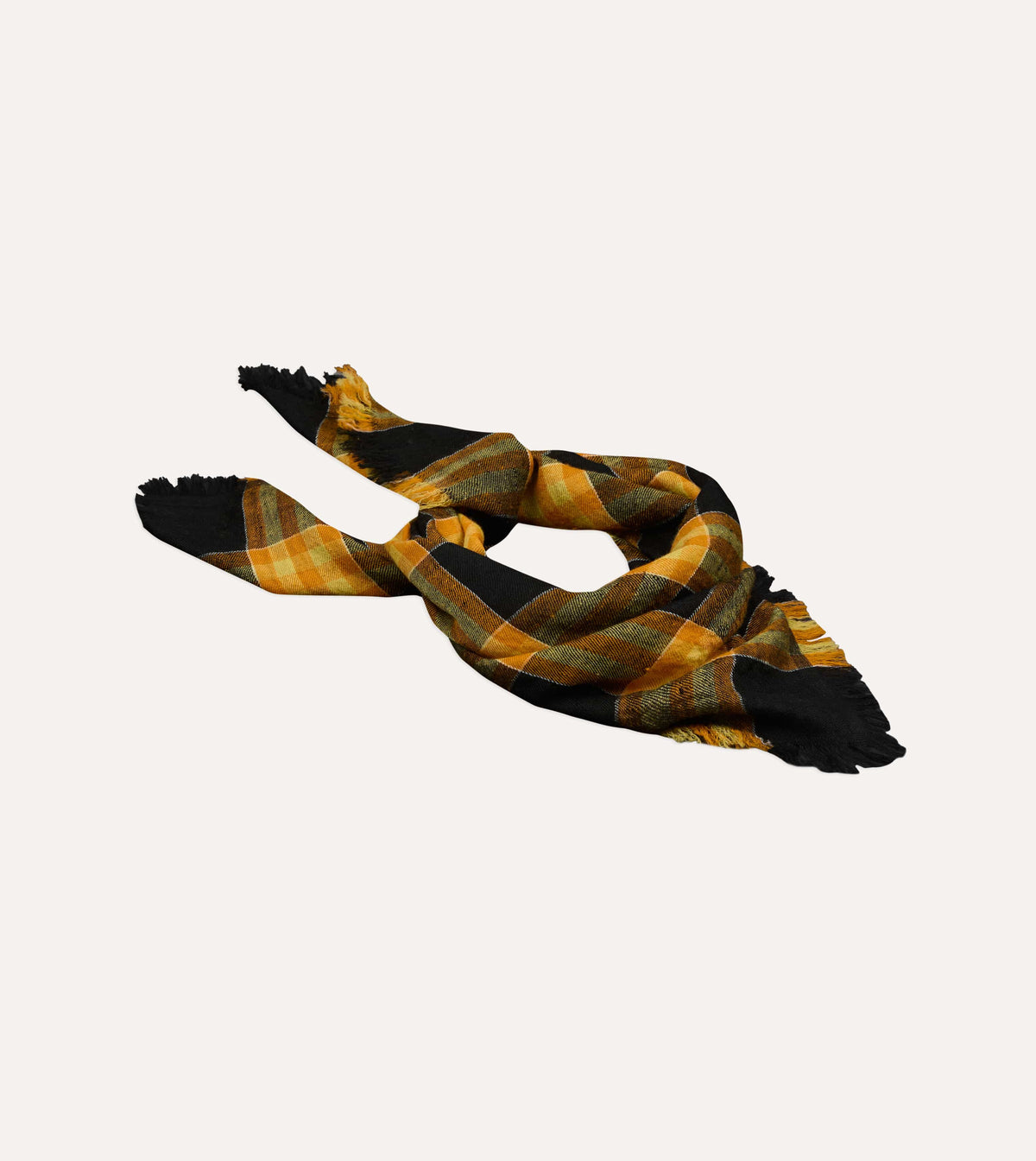 Black and Yellow Check Cashmere Square Scarf