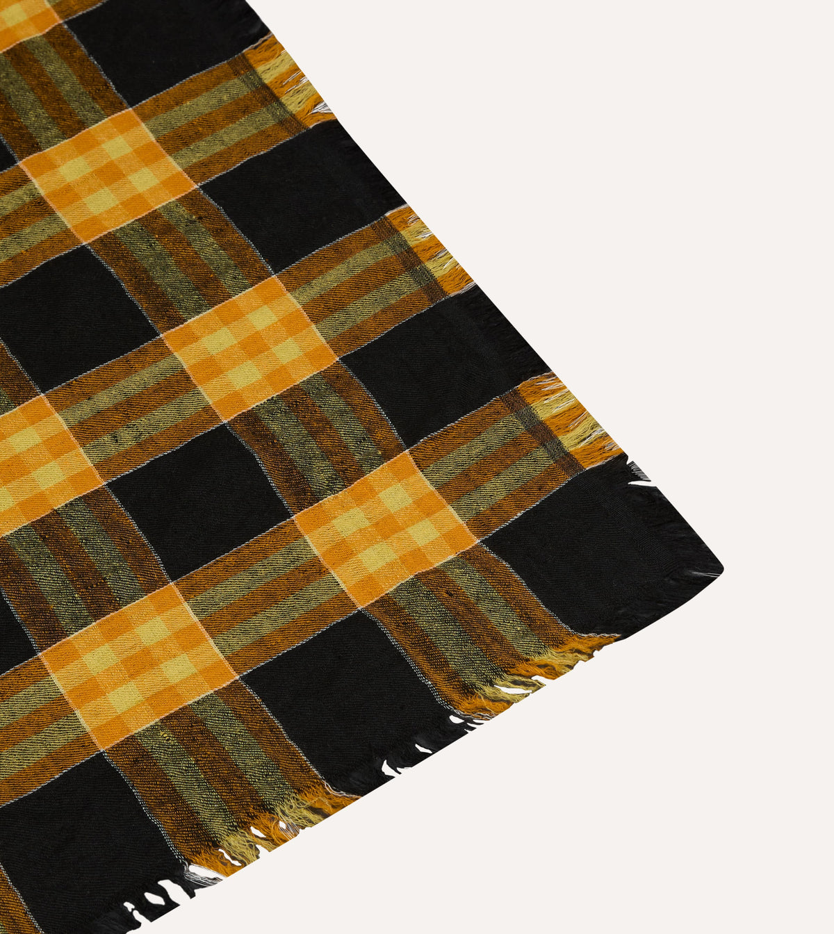 Black and Yellow Check Cashmere Square Scarf