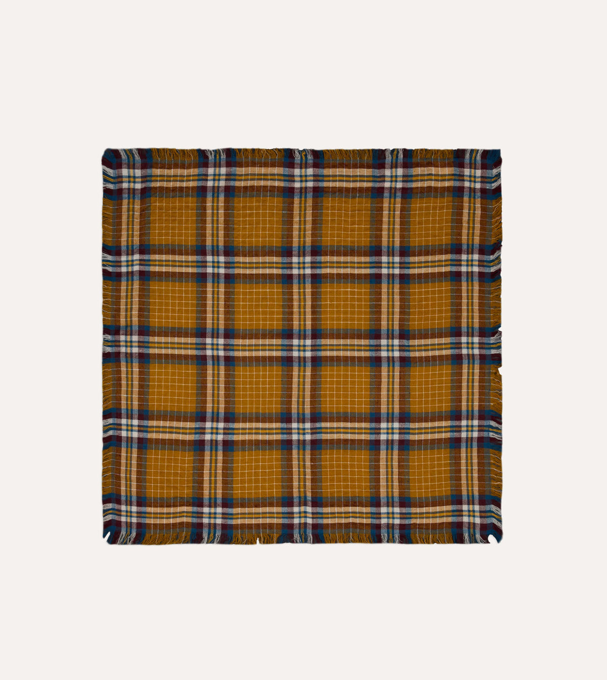 Yellow and Brown Check Cashmere Square Scarf