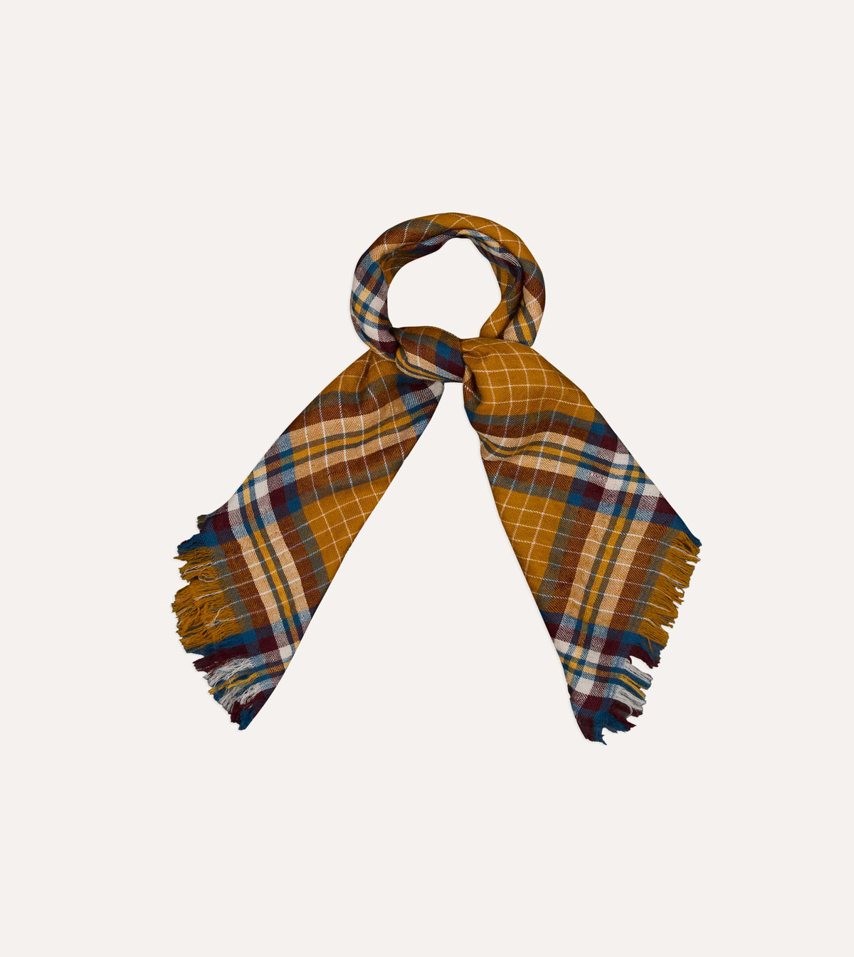 Yellow and Brown Check Cashmere Square Scarf