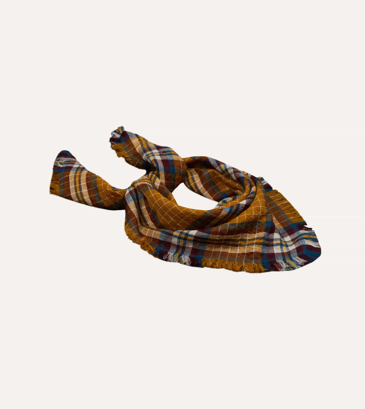 Yellow and Brown Check Cashmere Square Scarf