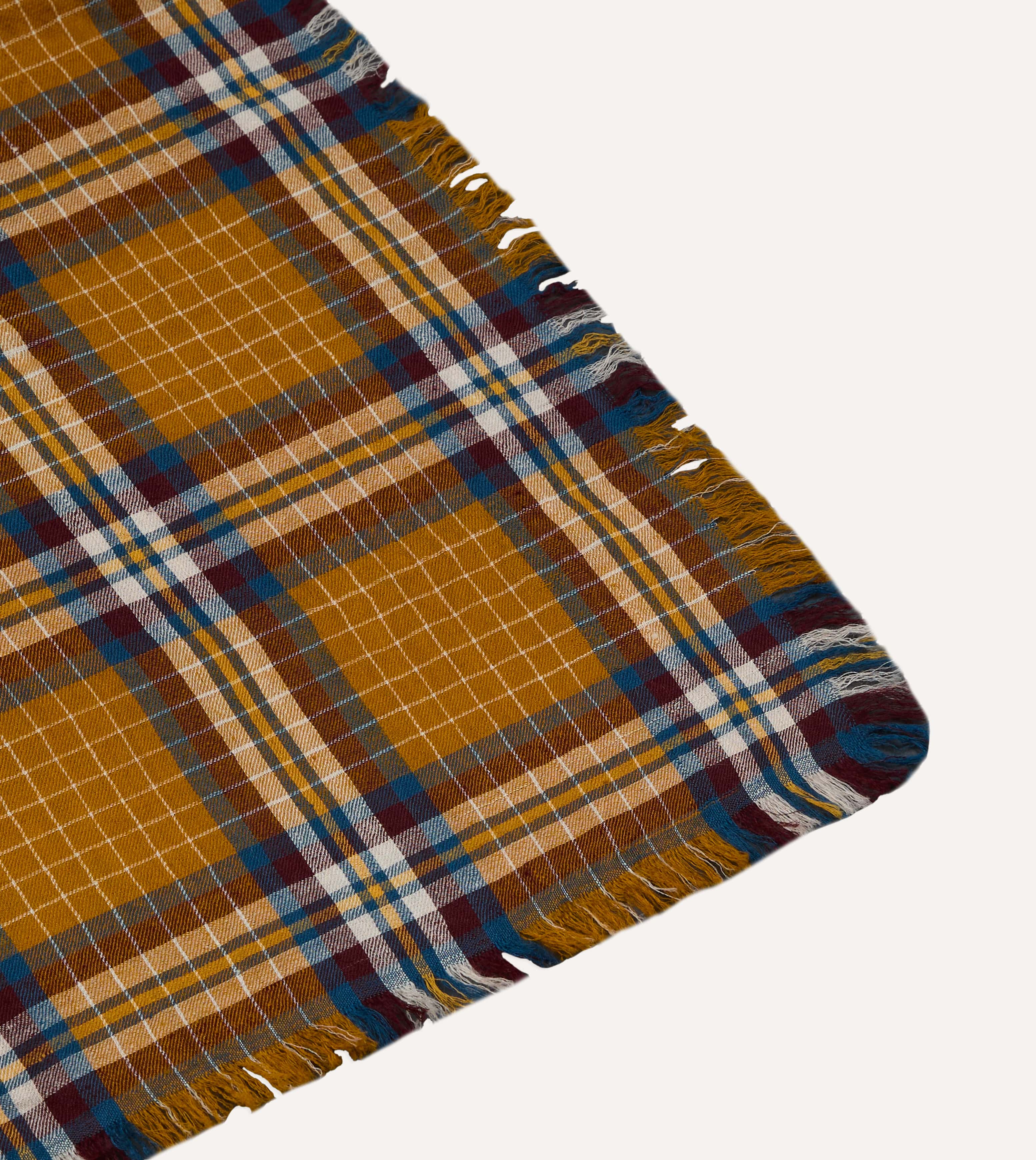 Yellow and Brown Check Cashmere Square Scarf