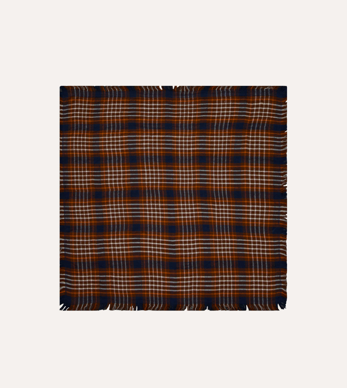 Navy and Orange Check Cashmere Square Scarf