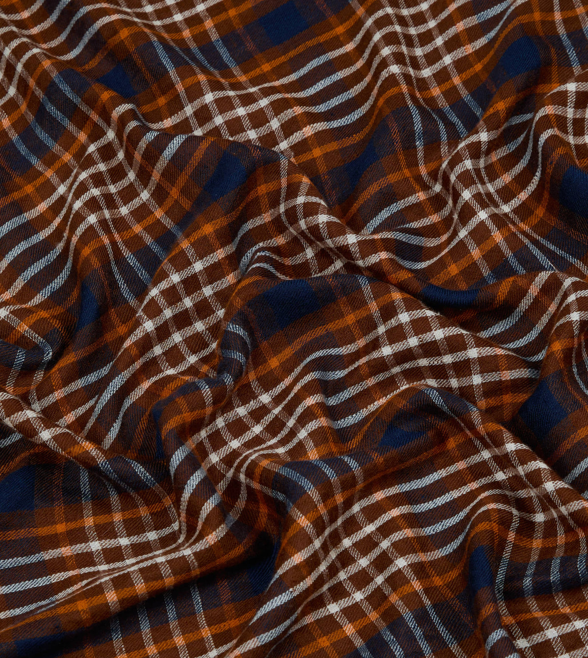 Navy and Orange Check Cashmere Square Scarf
