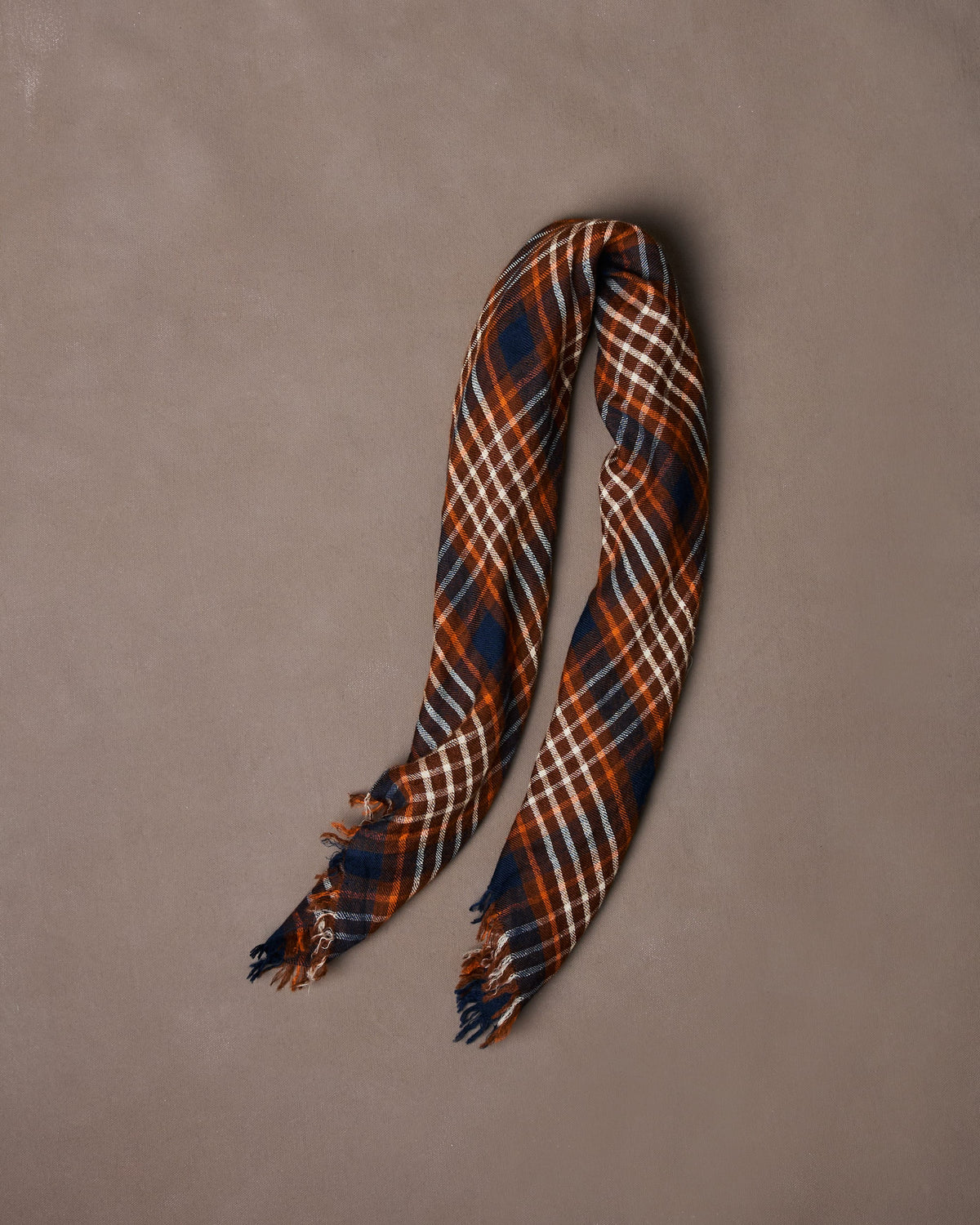 Navy and Orange Check Cashmere Square Scarf
