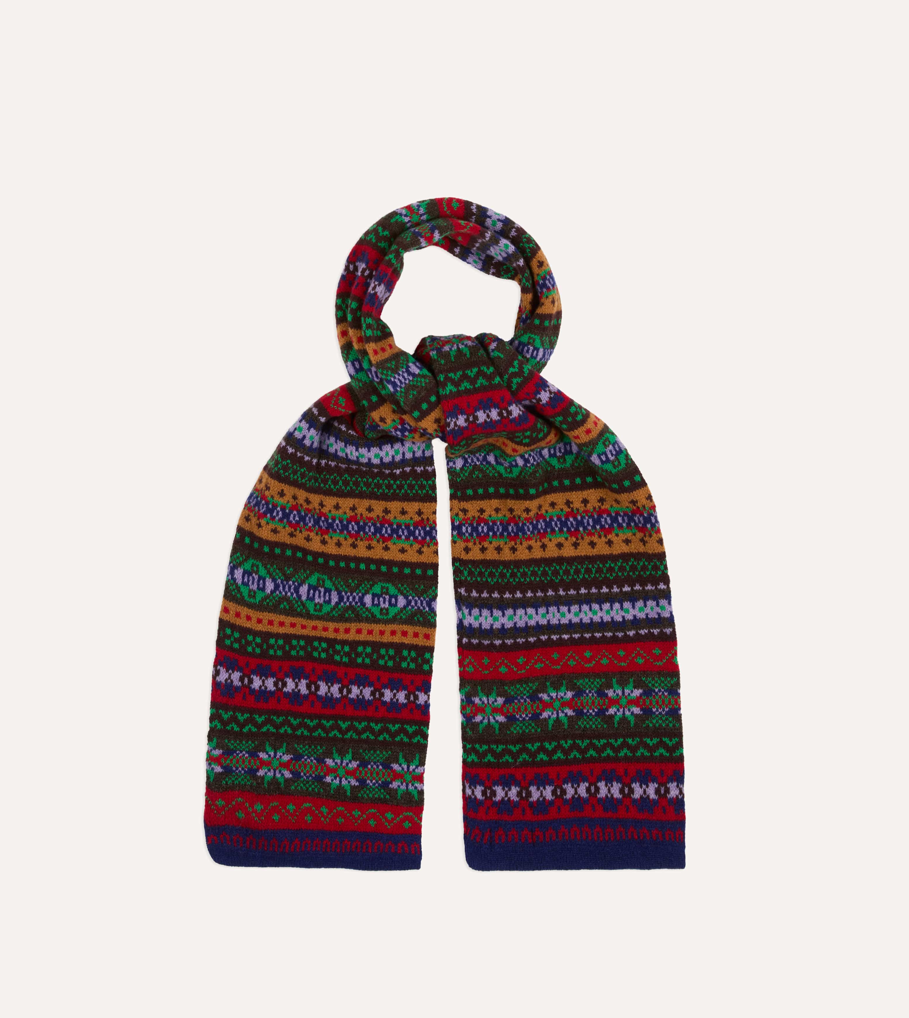 Brown Fair Isle Lambswool Scarf