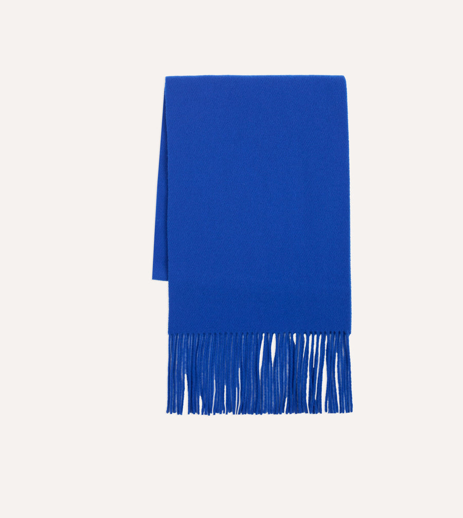 Blue Solid Wool Fringed Scarf