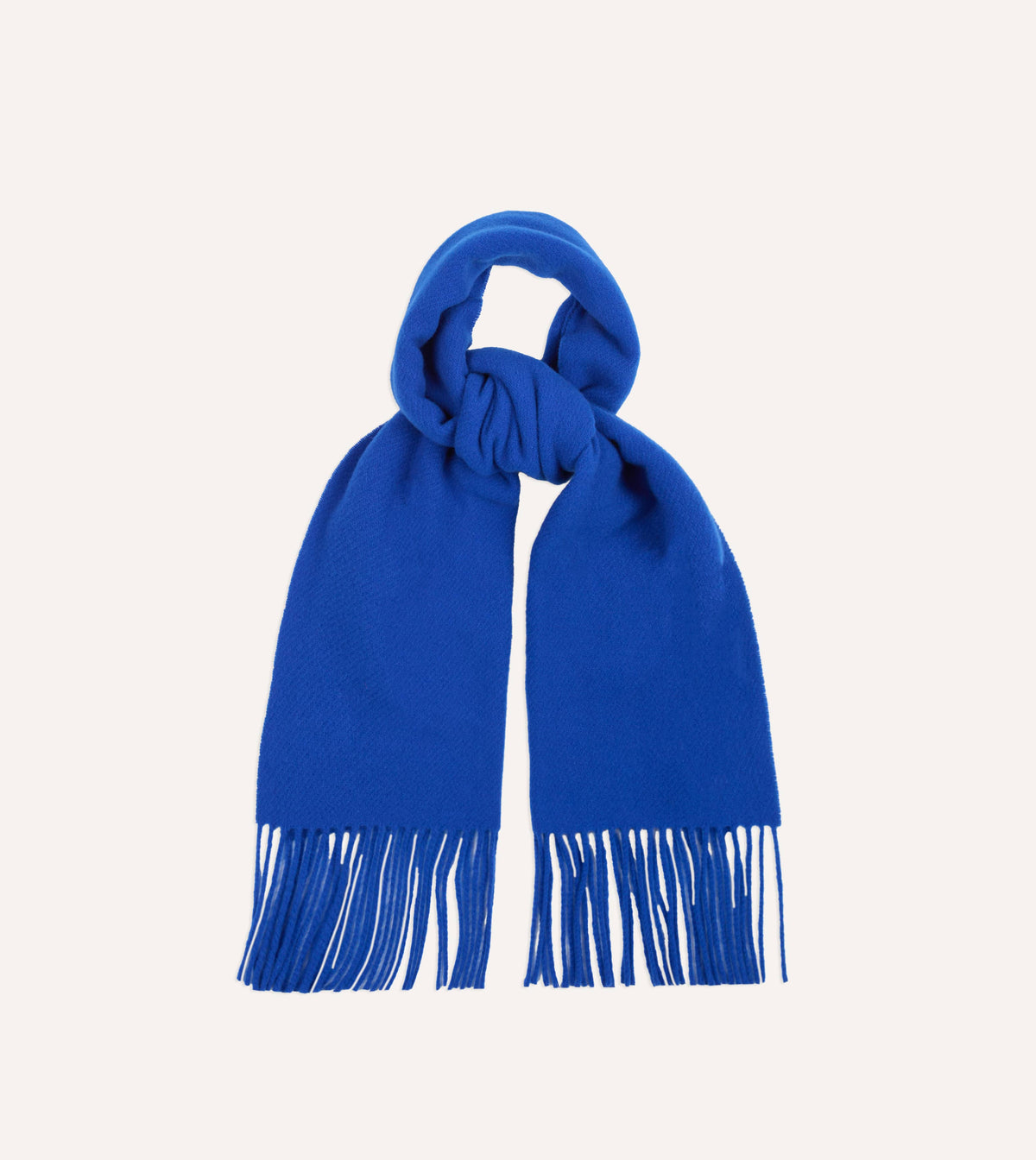 Blue Solid Wool Fringed Scarf