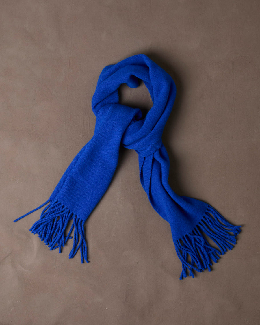 Blue Solid Wool Fringed Scarf