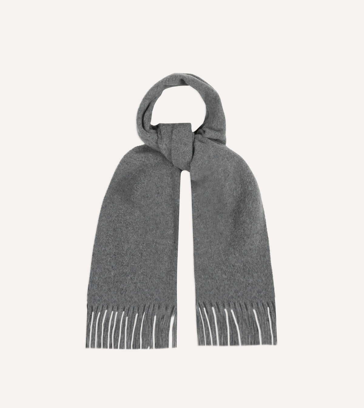 Grey Solid Wool Fringed Scarf