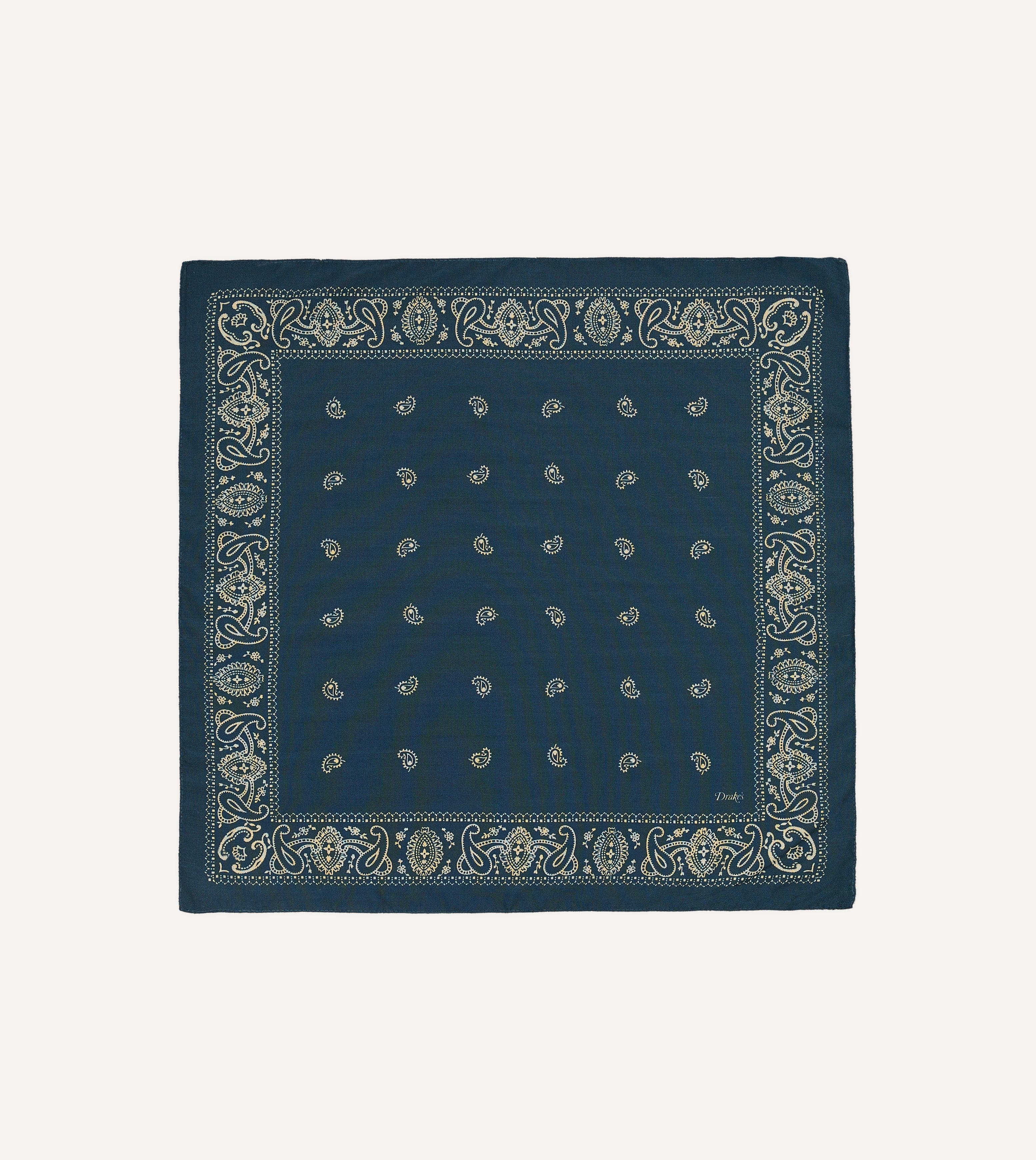 Navy Trad Paisley Print Wool-Silk Bandana