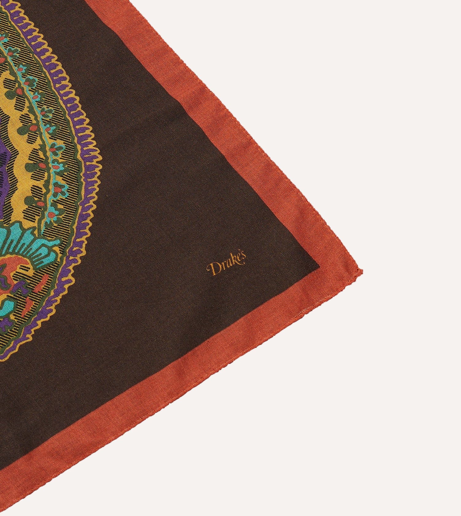 Brown Large Paisley Print Wool-Silk Bandana