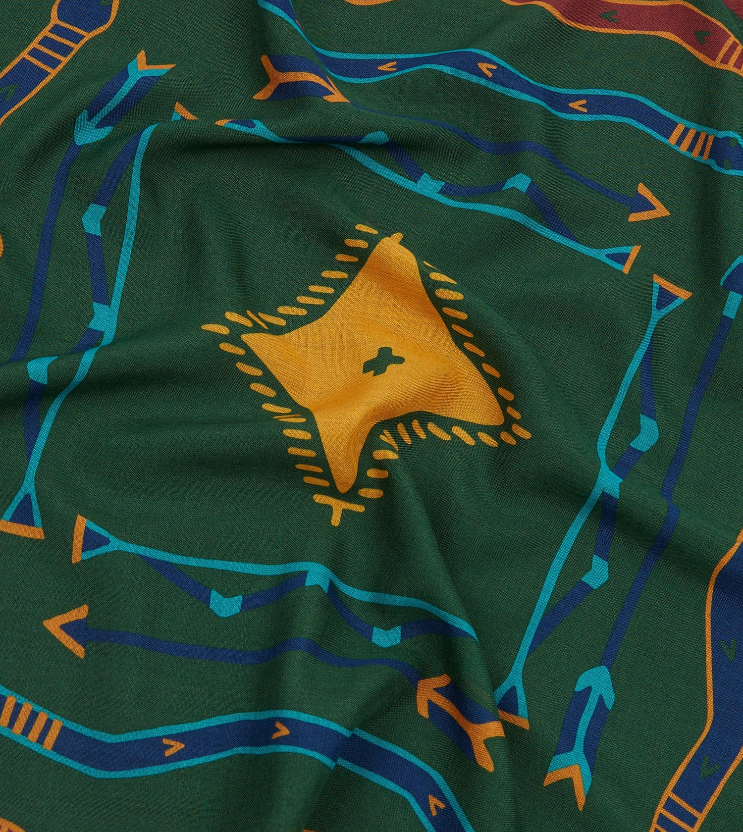 Green Navajo Print Wool-Silk Bandana
