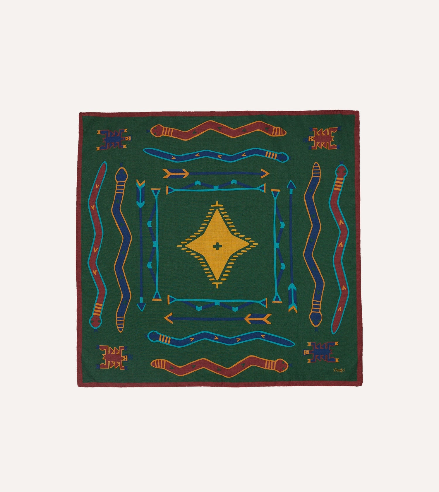 Green Navajo Print Wool-Silk Bandana