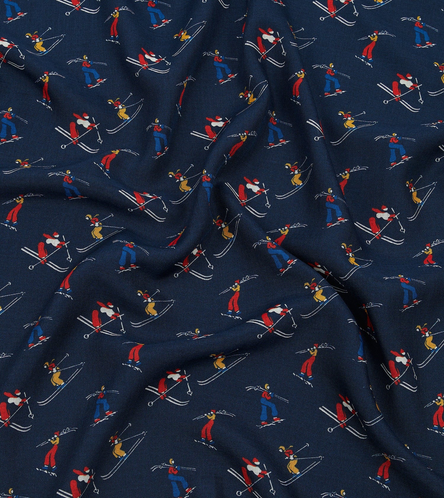 Navy Skier Print Wool-Silk Bandana