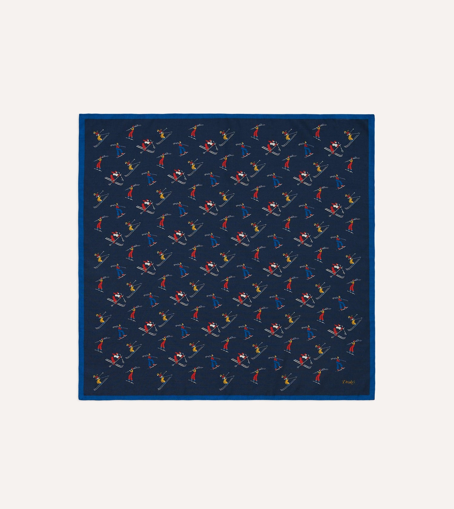 Navy Skier Print Wool-Silk Bandana