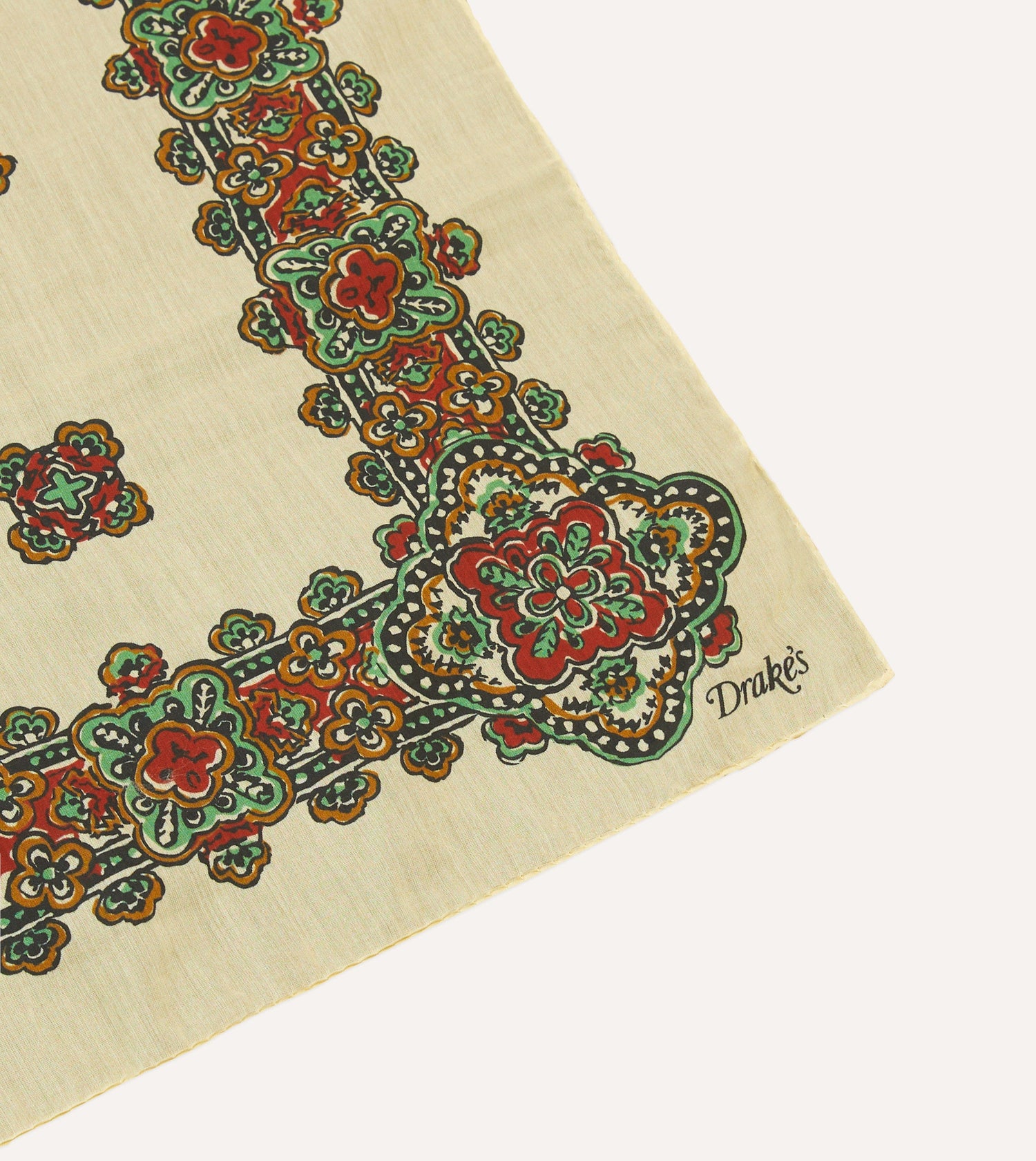 Ecru Medallion Print Cotton-Silk Bandana