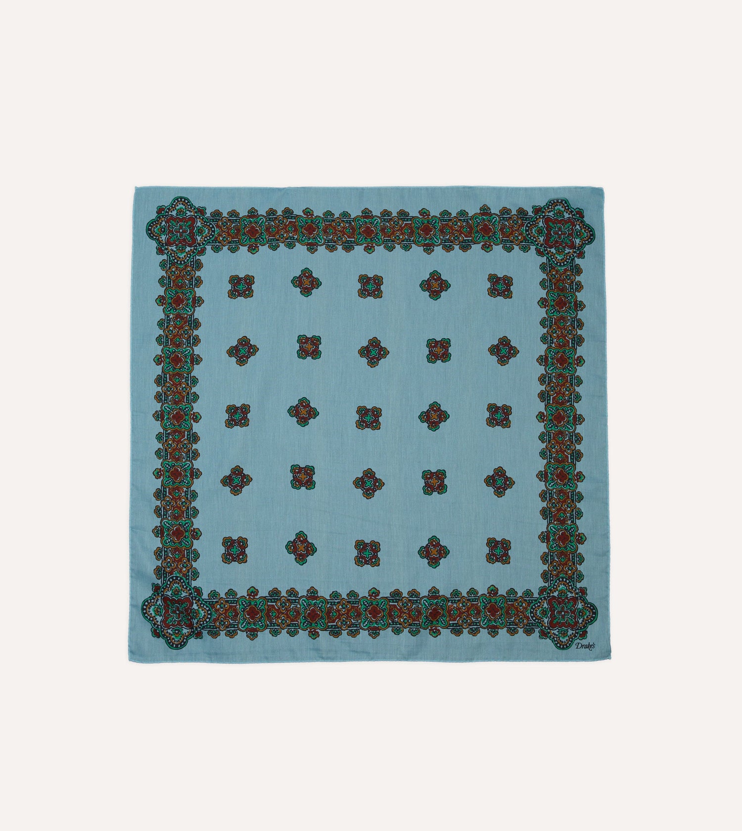 Blue Medallion Print Cotton-Silk Bandana