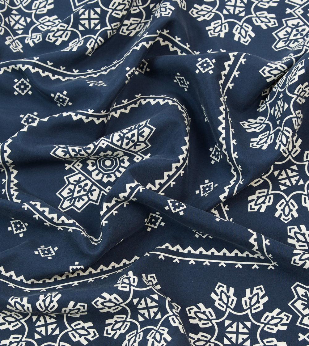 Navy Traditional Print Silk Bandana