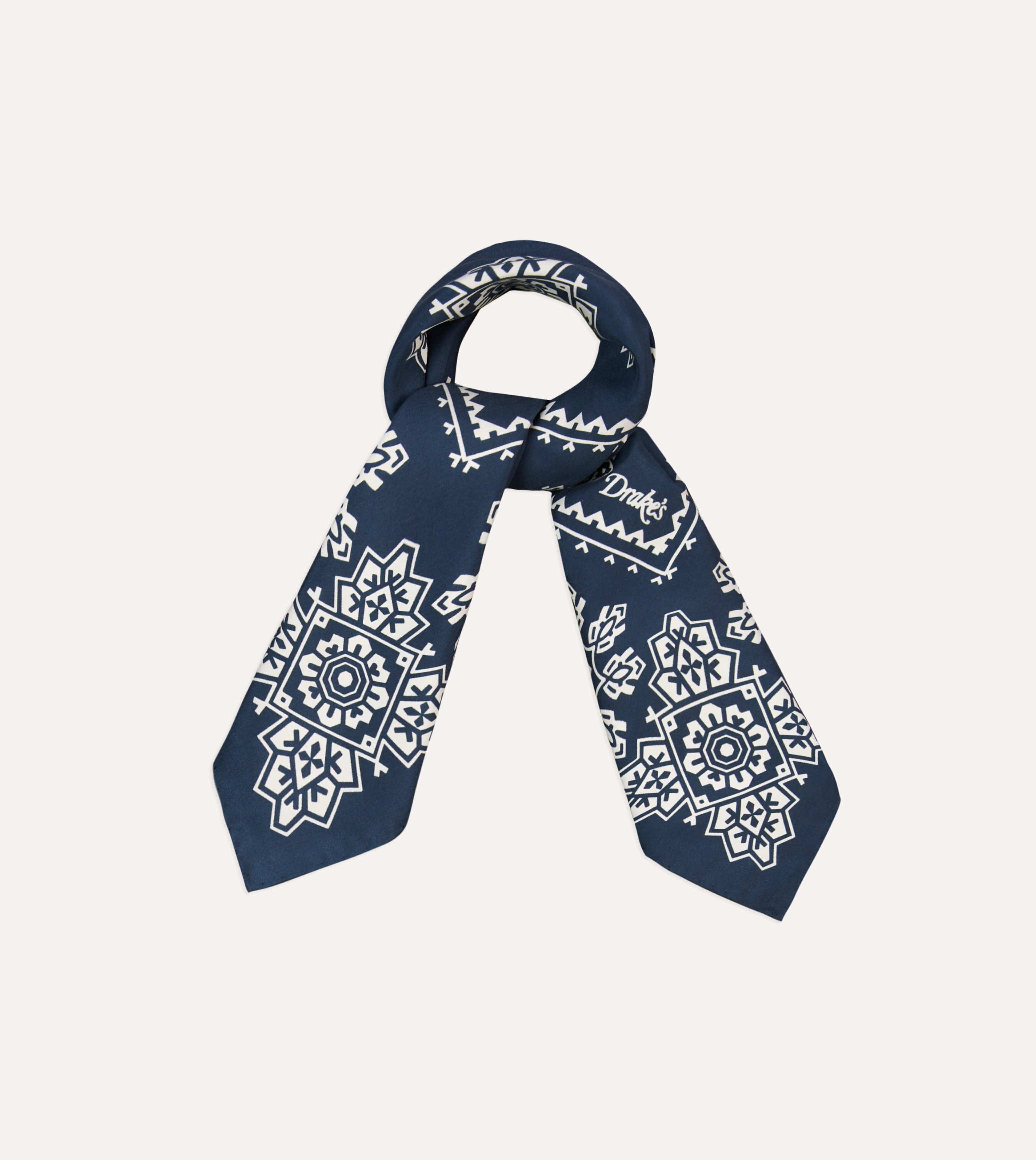 Navy Traditional Print Silk Bandana
