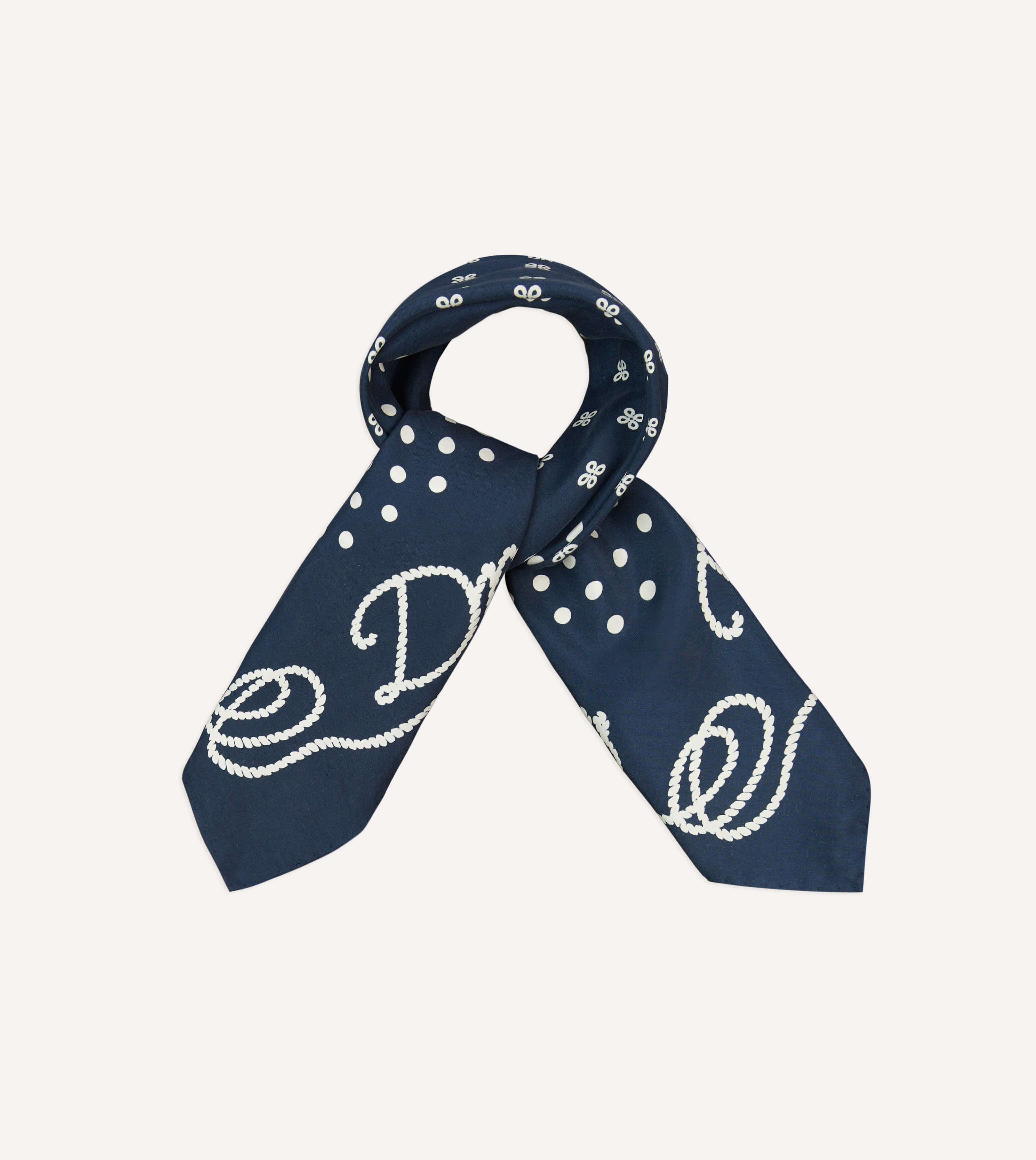 Navy Rope Border Print Silk Bandana