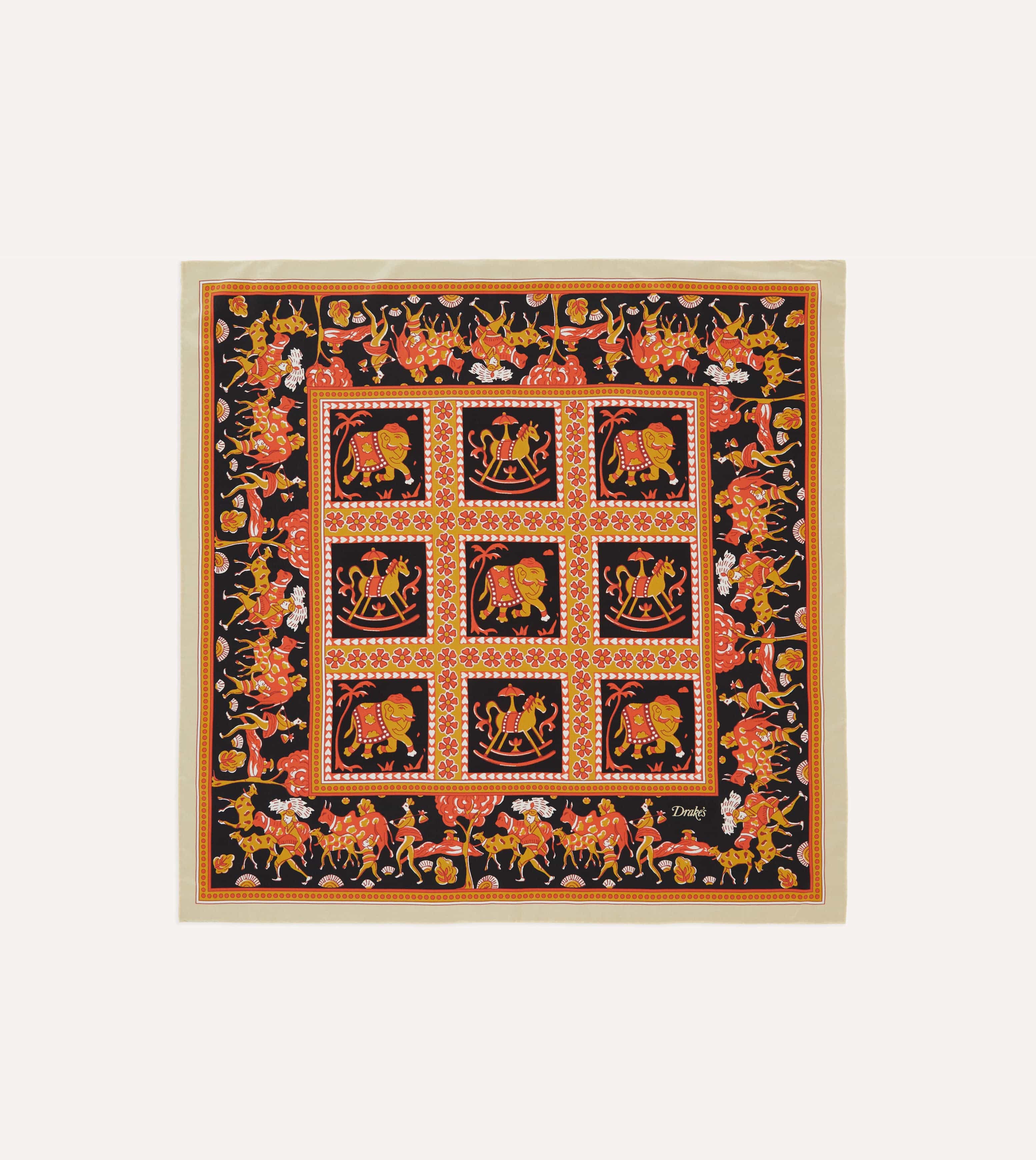 Orange Elephant Print Silk Bandana