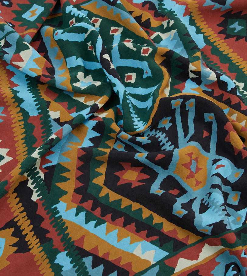 Navy and Yellow Kilim Print Silk Bandana