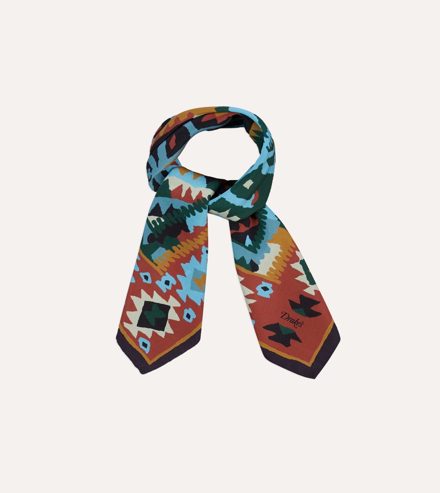 Navy and Yellow Kilim Print Silk Bandana