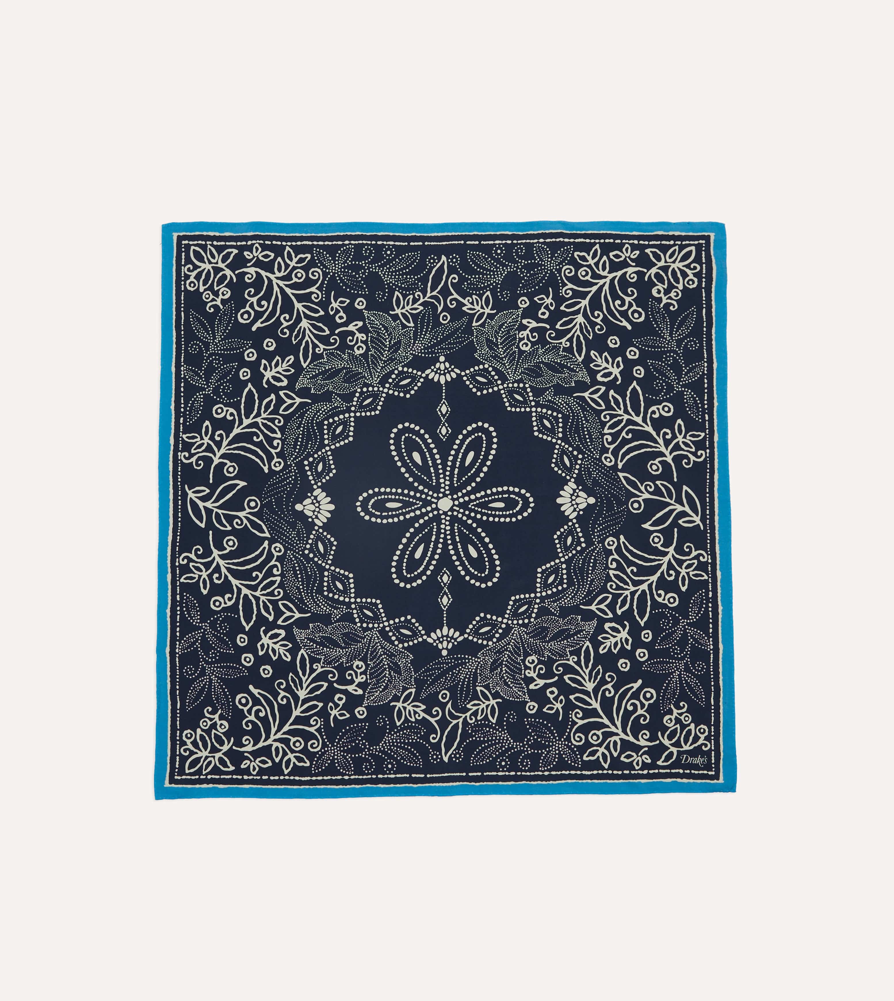 Navy Floral Paisley Print Silk Bandana