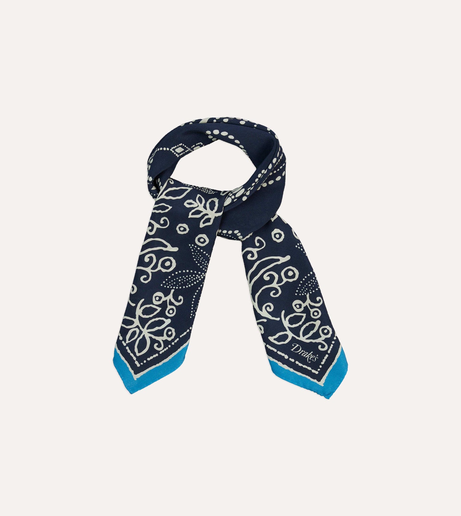 Navy Floral Paisley Print Silk Bandana