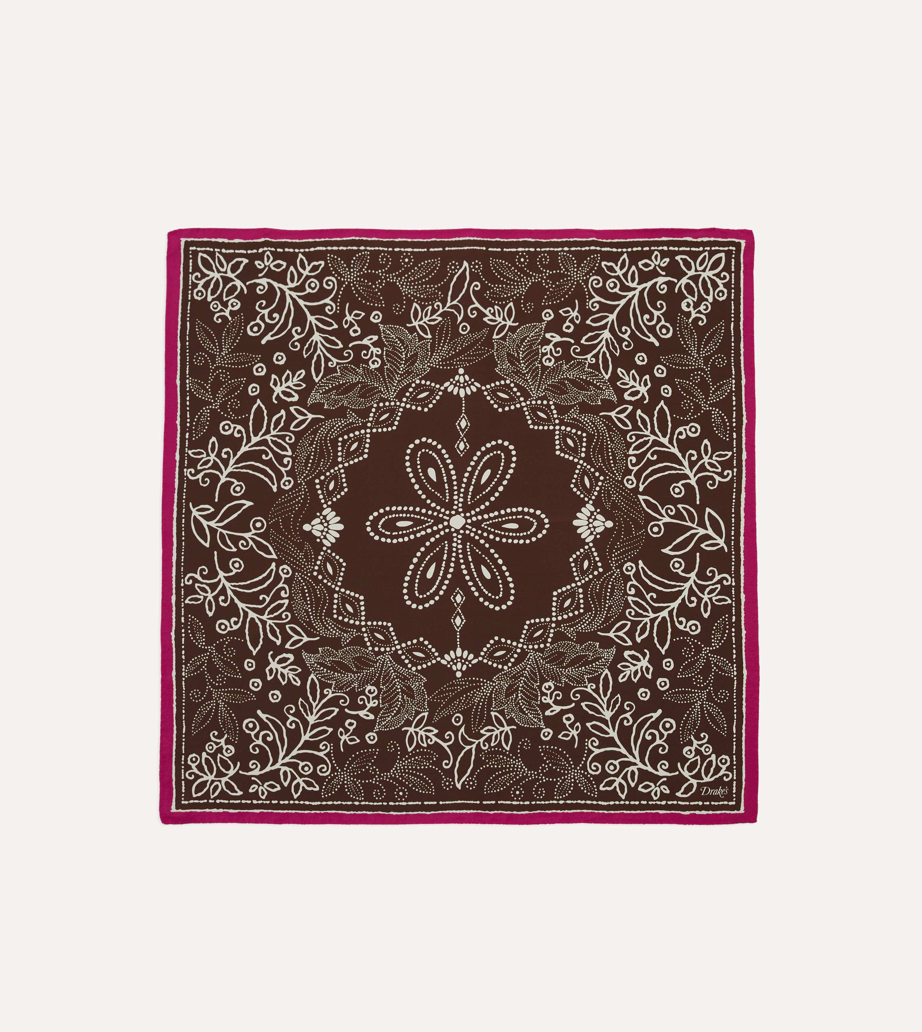 Brown Floral Paisley Print Silk Bandana