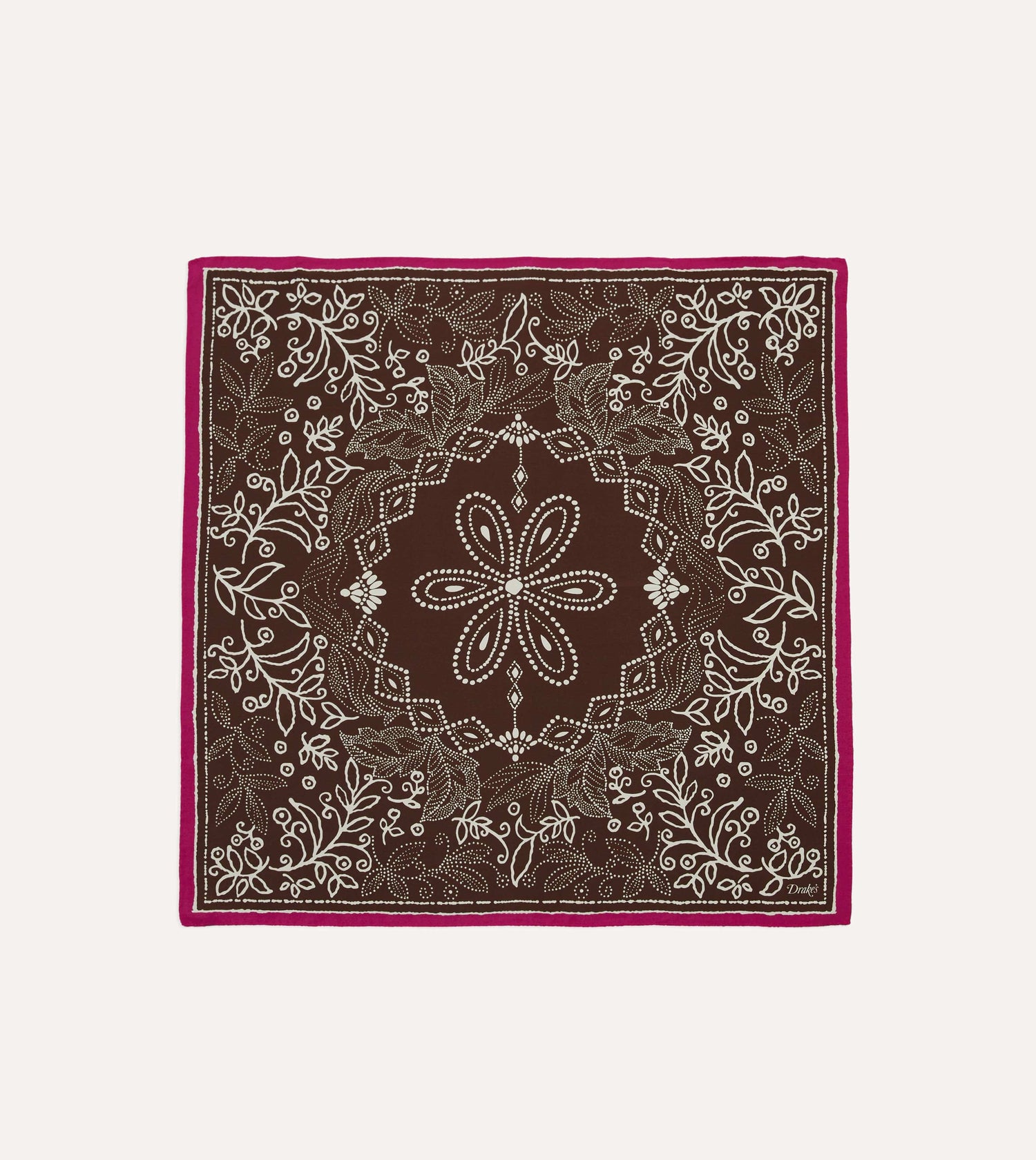 Brown Floral Paisley Print Silk Bandana