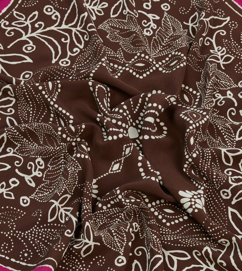 Brown Floral Paisley Print Silk Bandana
