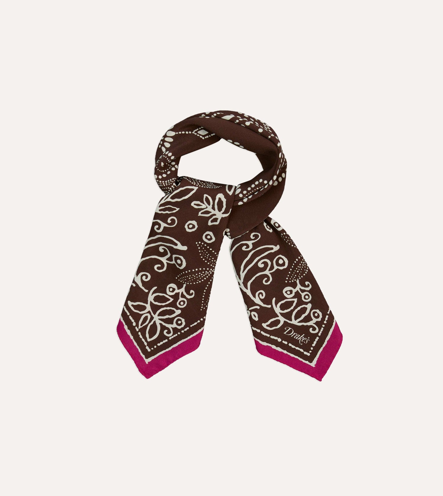 Brown Floral Paisley Print Silk Bandana