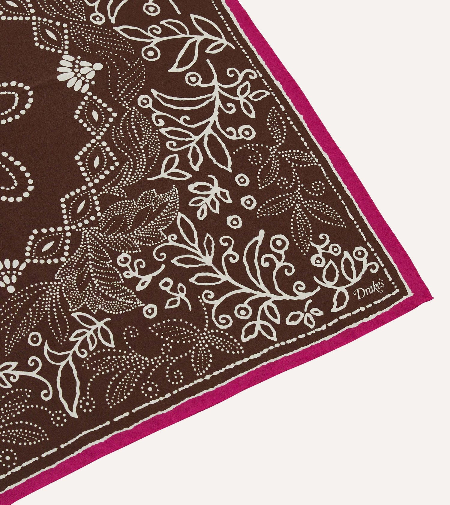 Brown Floral Paisley Print Silk Bandana