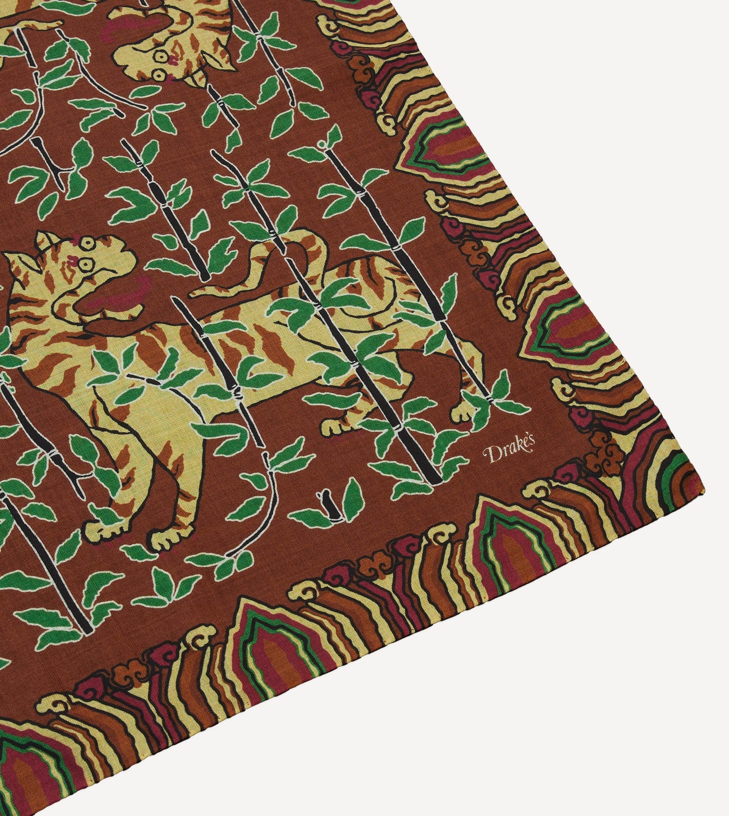 Brown Tigers Print Wool-Silk Bandana