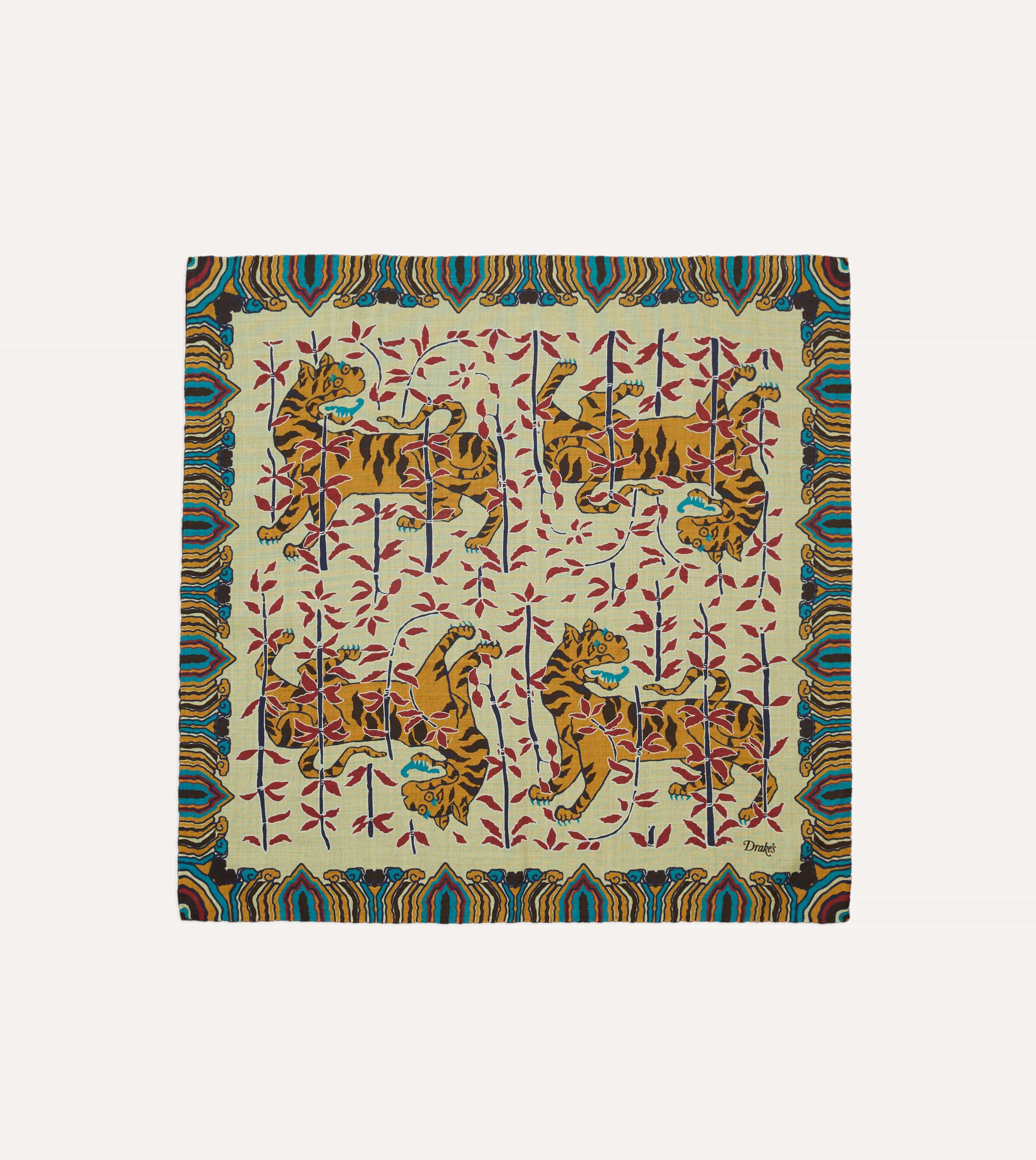 Ecru Tigers Print Wool-Silk Bandana