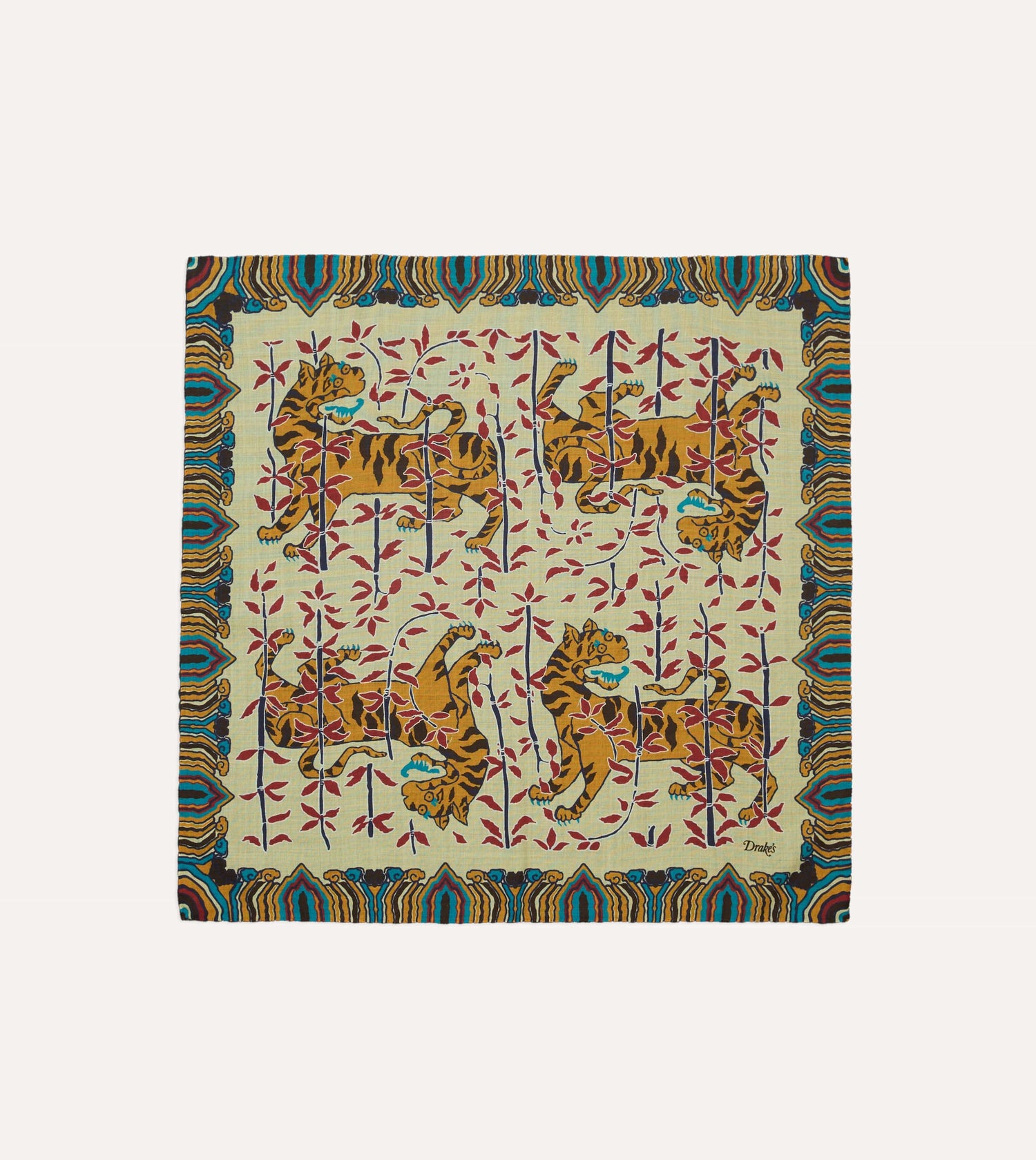 Ecru Tigers Print Wool-Silk Bandana
