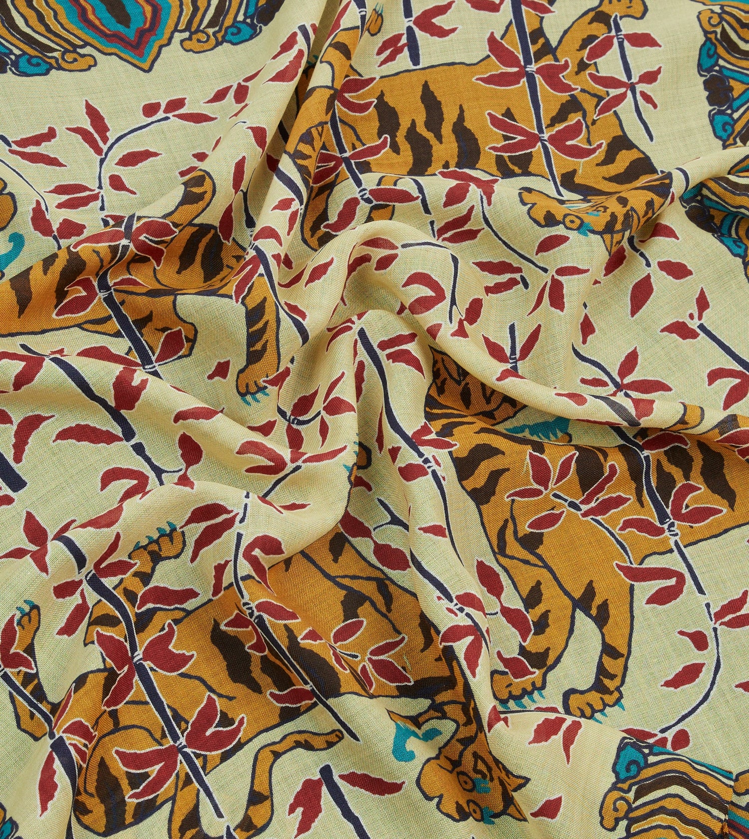 Ecru Tigers Print Wool-Silk Bandana