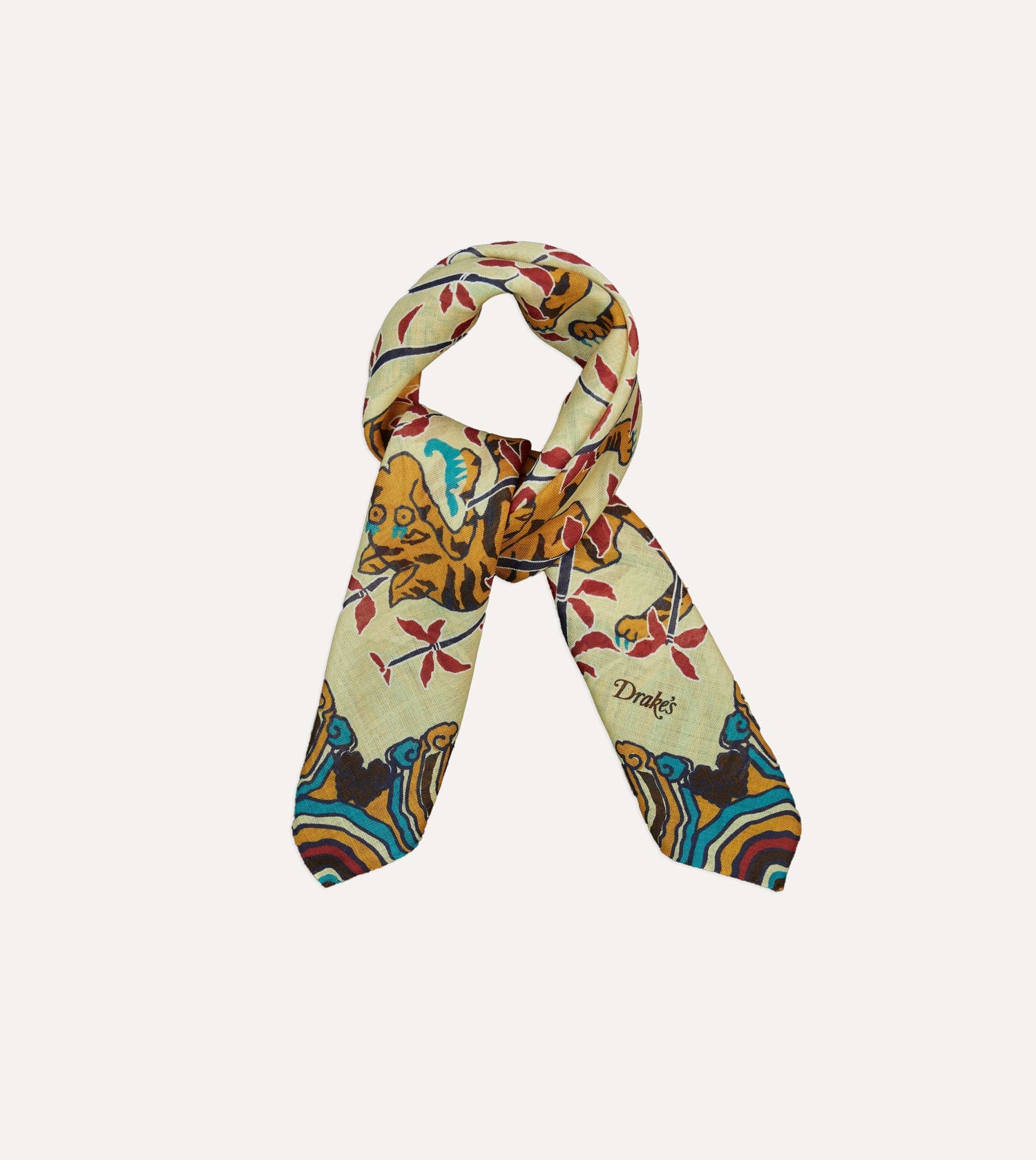 Ecru Tigers Print Wool-Silk Bandana