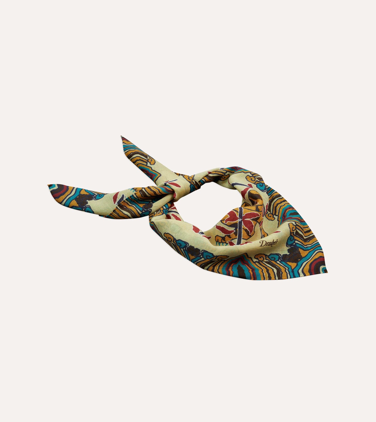 Ecru Tigers Print Wool-Silk Bandana