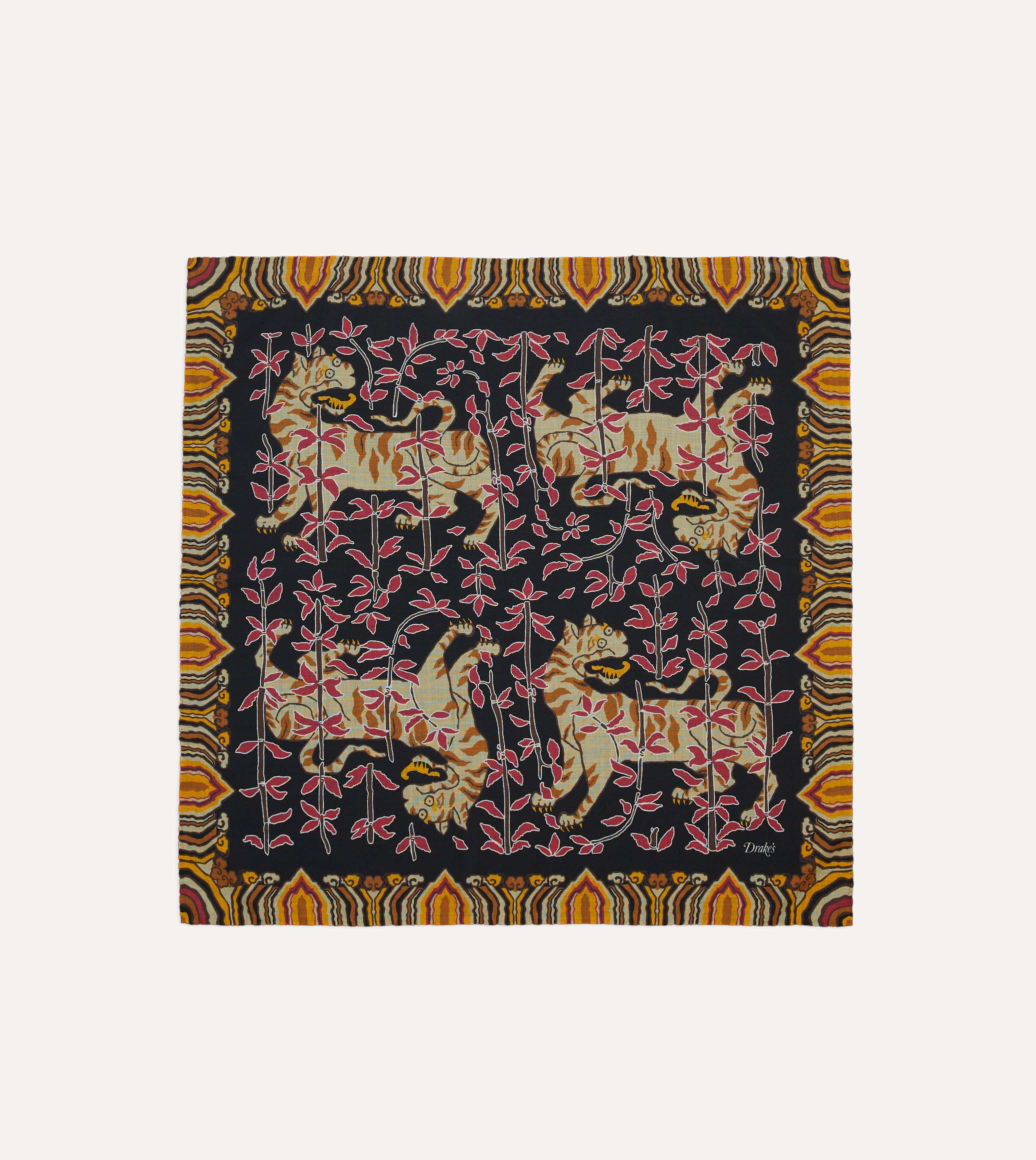 Black Tigers Print Wool-Silk Bandana