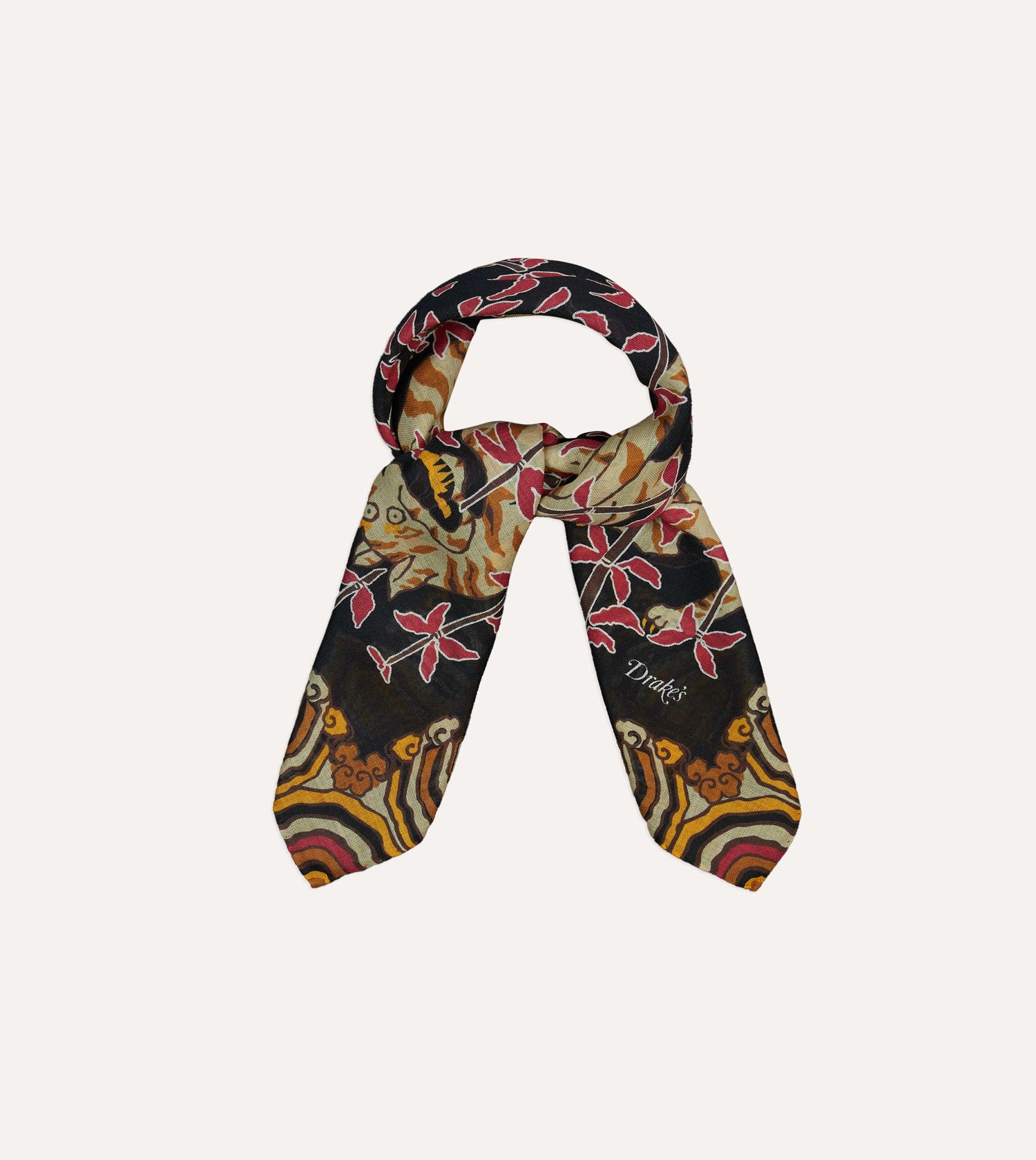 Black Tigers Print Wool-Silk Bandana