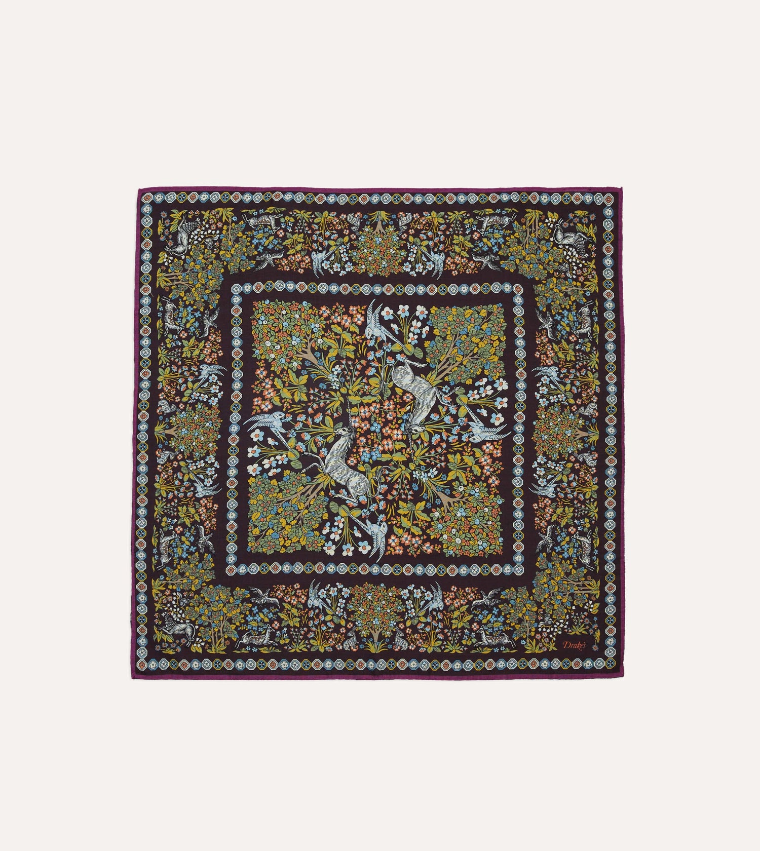 Purple Mythical Forest Print Wool-Silk Bandana
