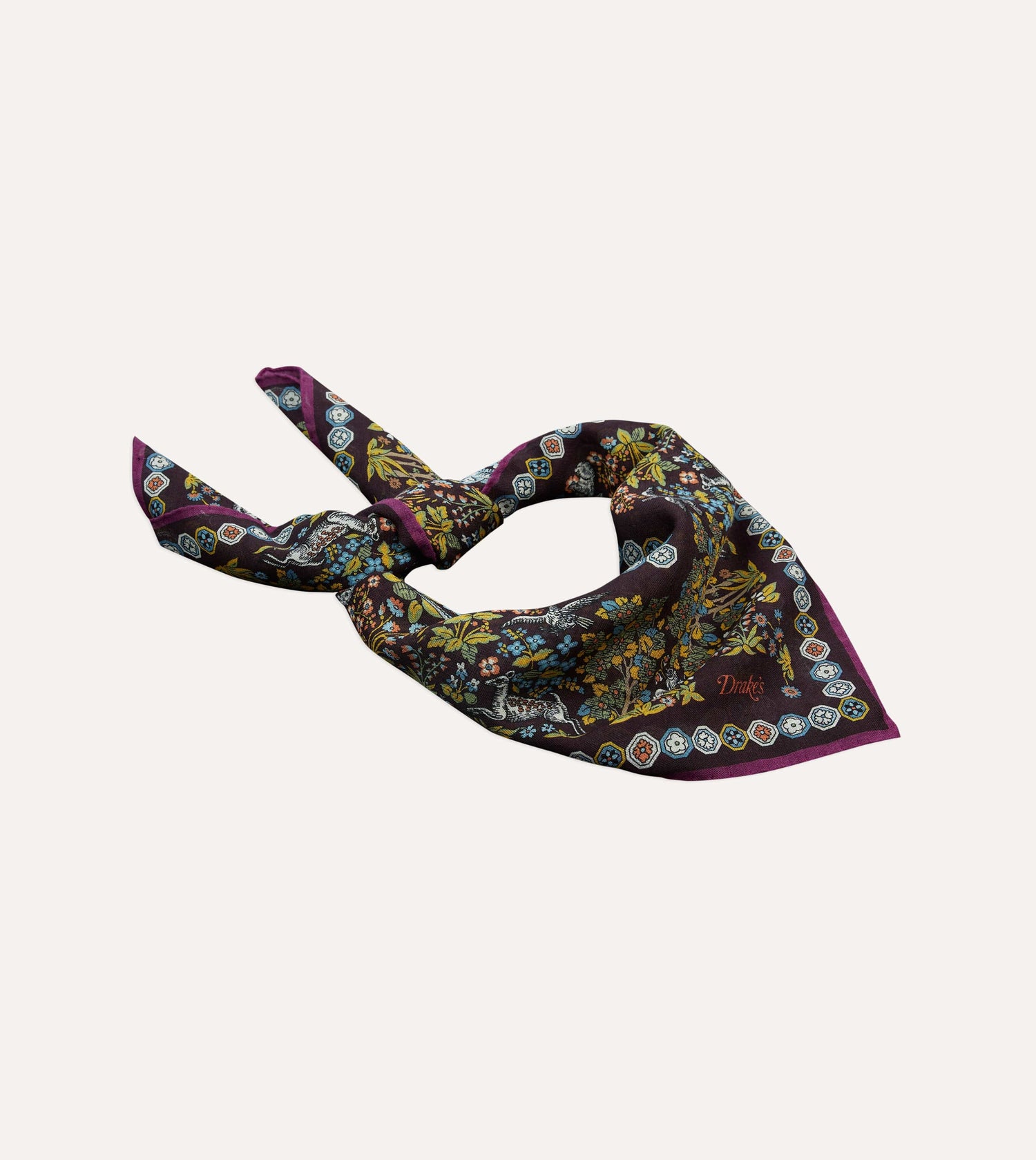 Purple Mythical Forest Print Wool-Silk Bandana