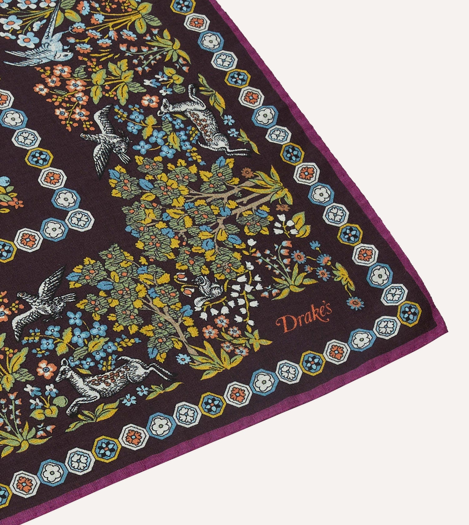 Purple Mythical Forest Print Wool-Silk Bandana