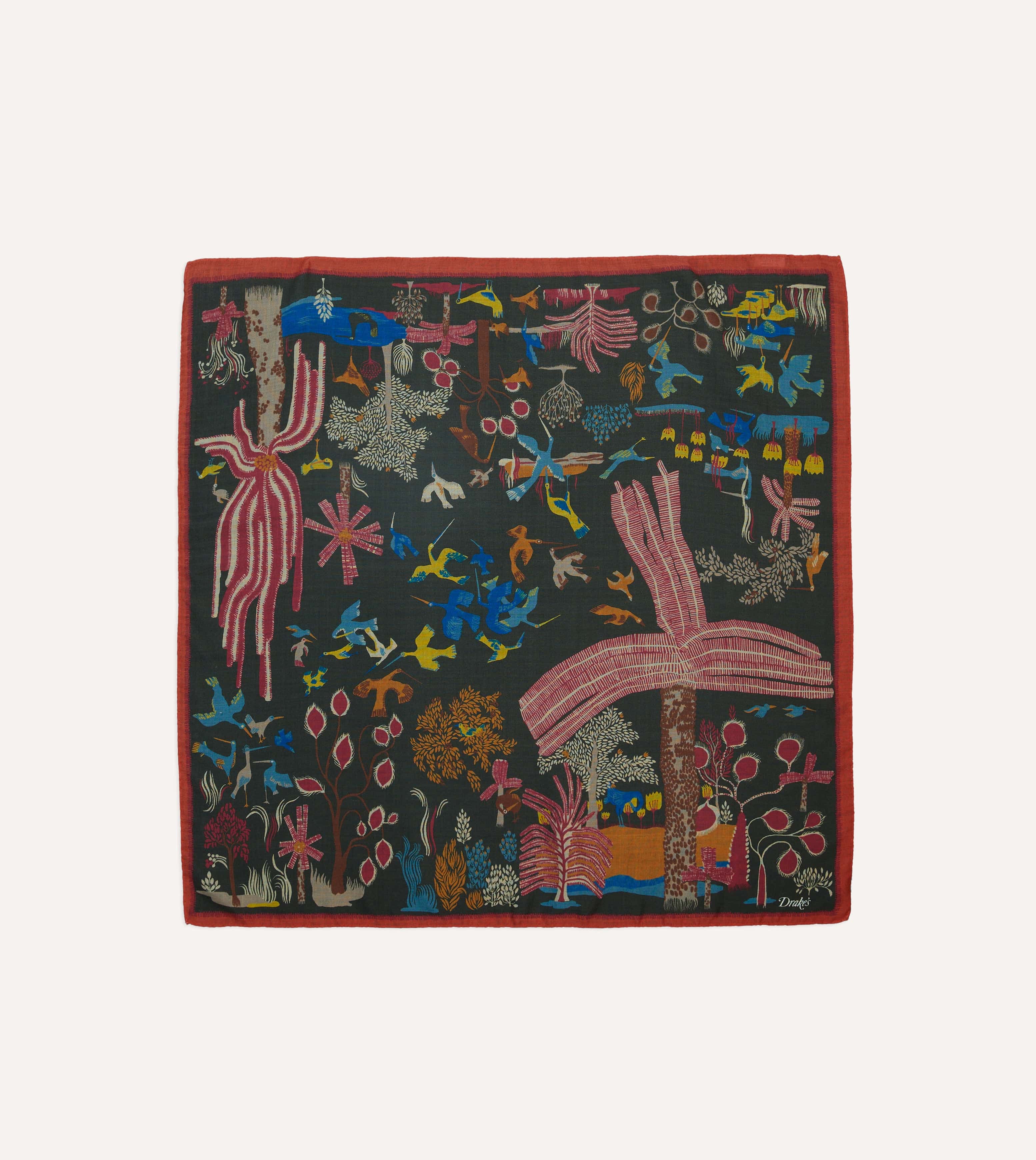 Green Palm Print Wool-Silk Bandana